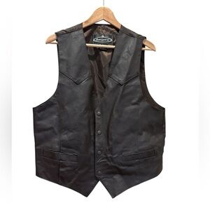 Vtg Dual Control Biker Vest Genuine Leather Brown Waistcoat Size Large